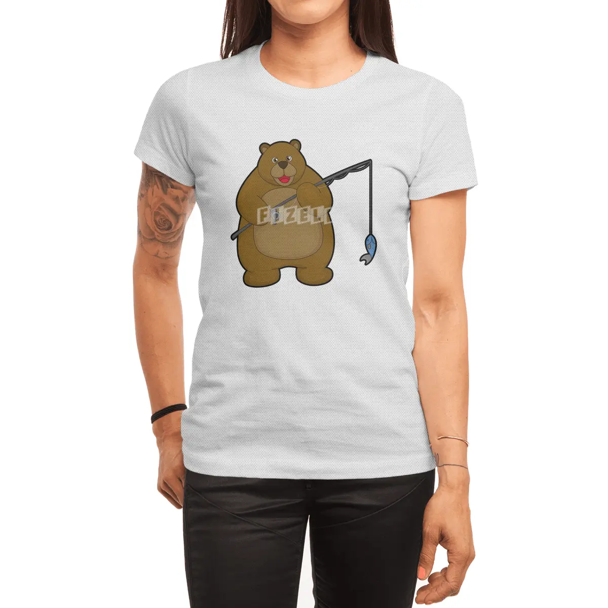 Bear at Fishing with Fishing rod & Fish Spor T-Shirt