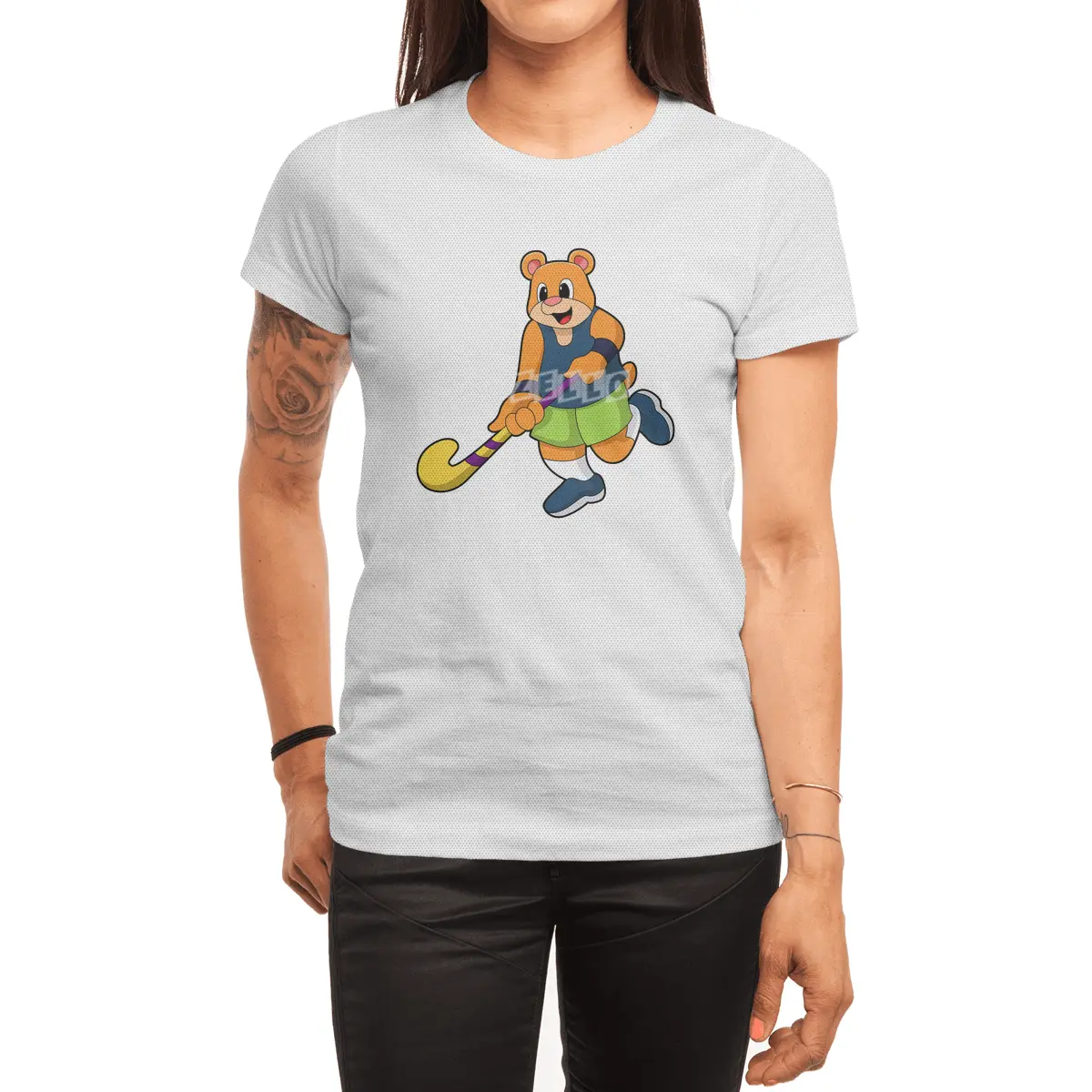 Bear at Hockey with Hockey bat Spor T-Shirt