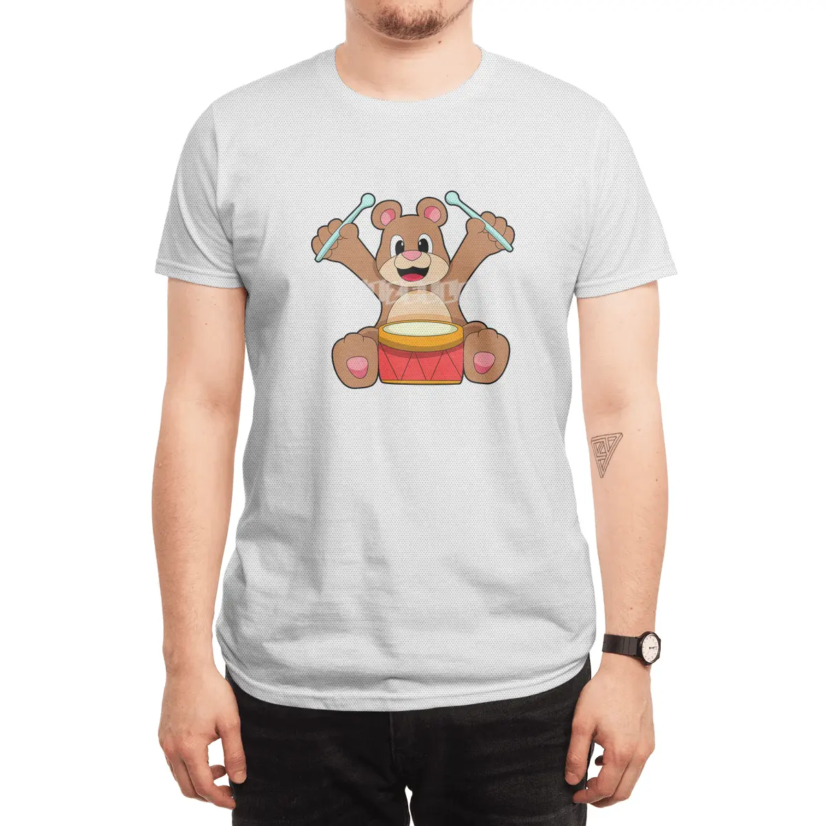 Bear at Music with Drum Spor T-Shirt