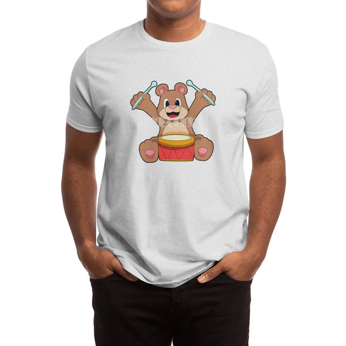 Bear at Music with Drum Spor T-Shirt