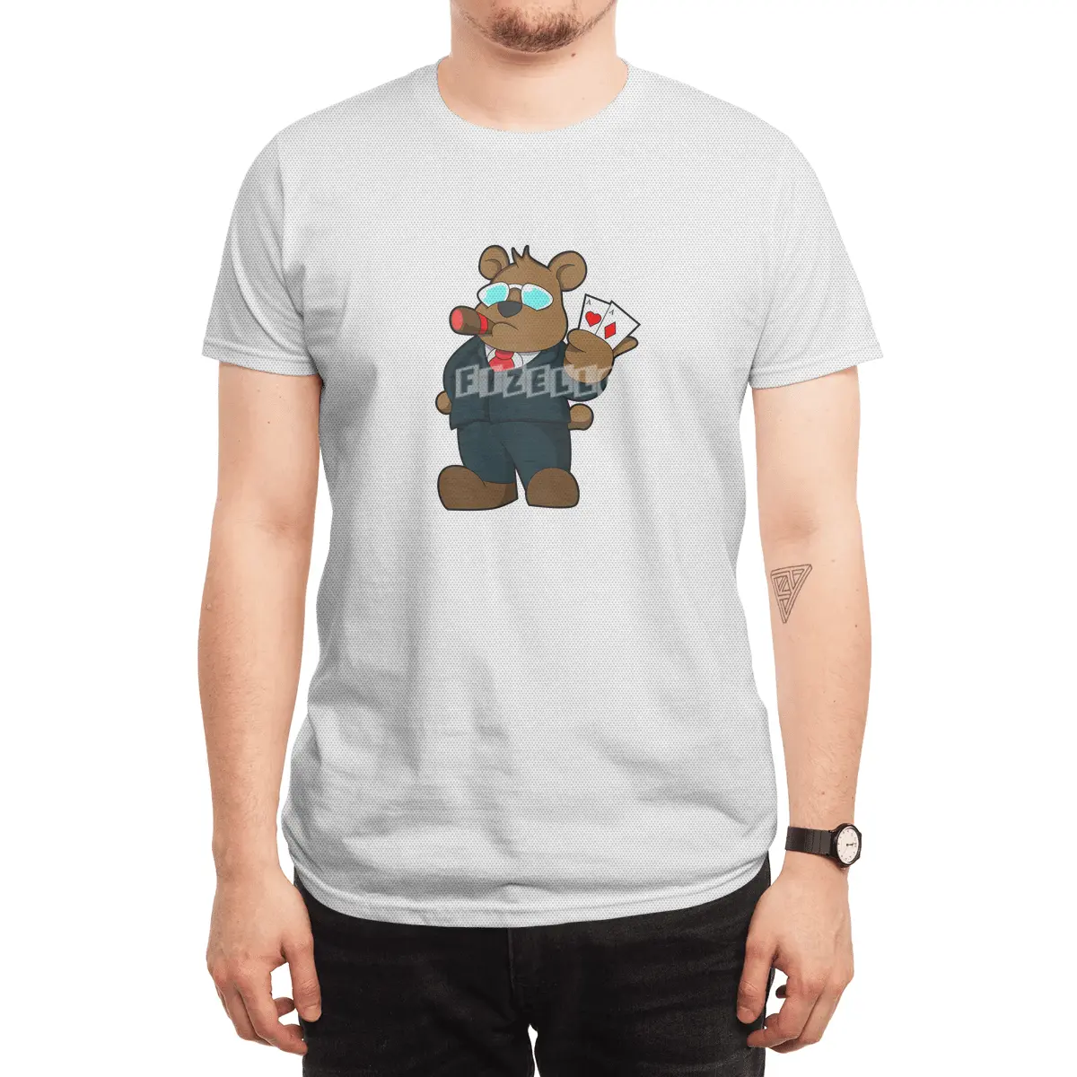 Bear at Poker with Cards Spor T-Shirt