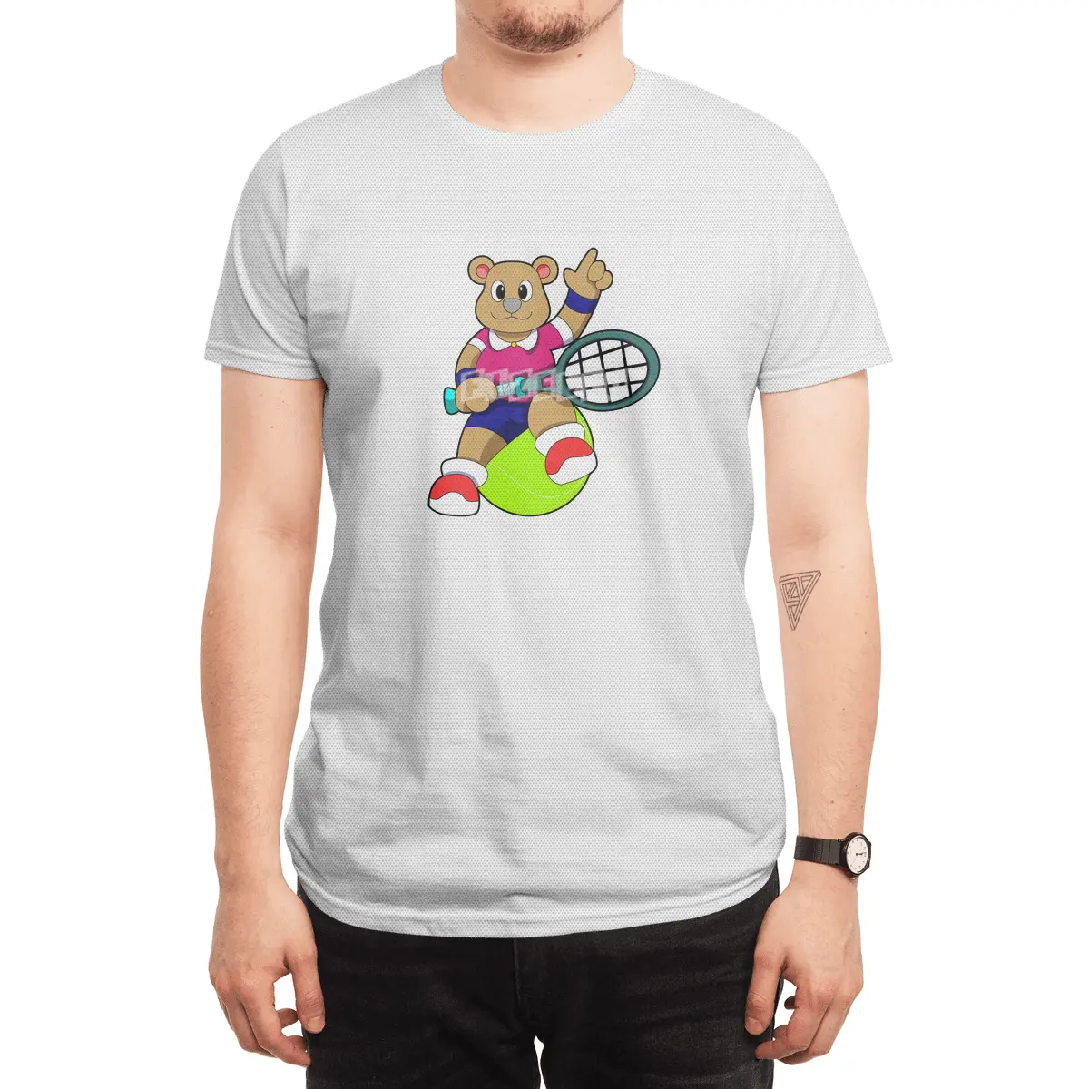 Bear at Tennis with Tennis racket & Tennis ball Spor T-Shirt