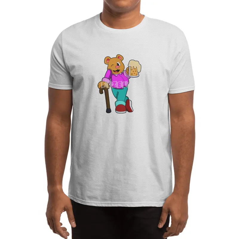 Bear with Glass of Beer & Walkingstick Spor T-Shirt