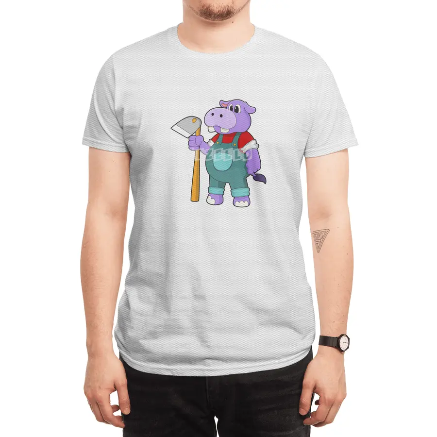Hippo as Farmer with Garden hoe Spor T-Shirt