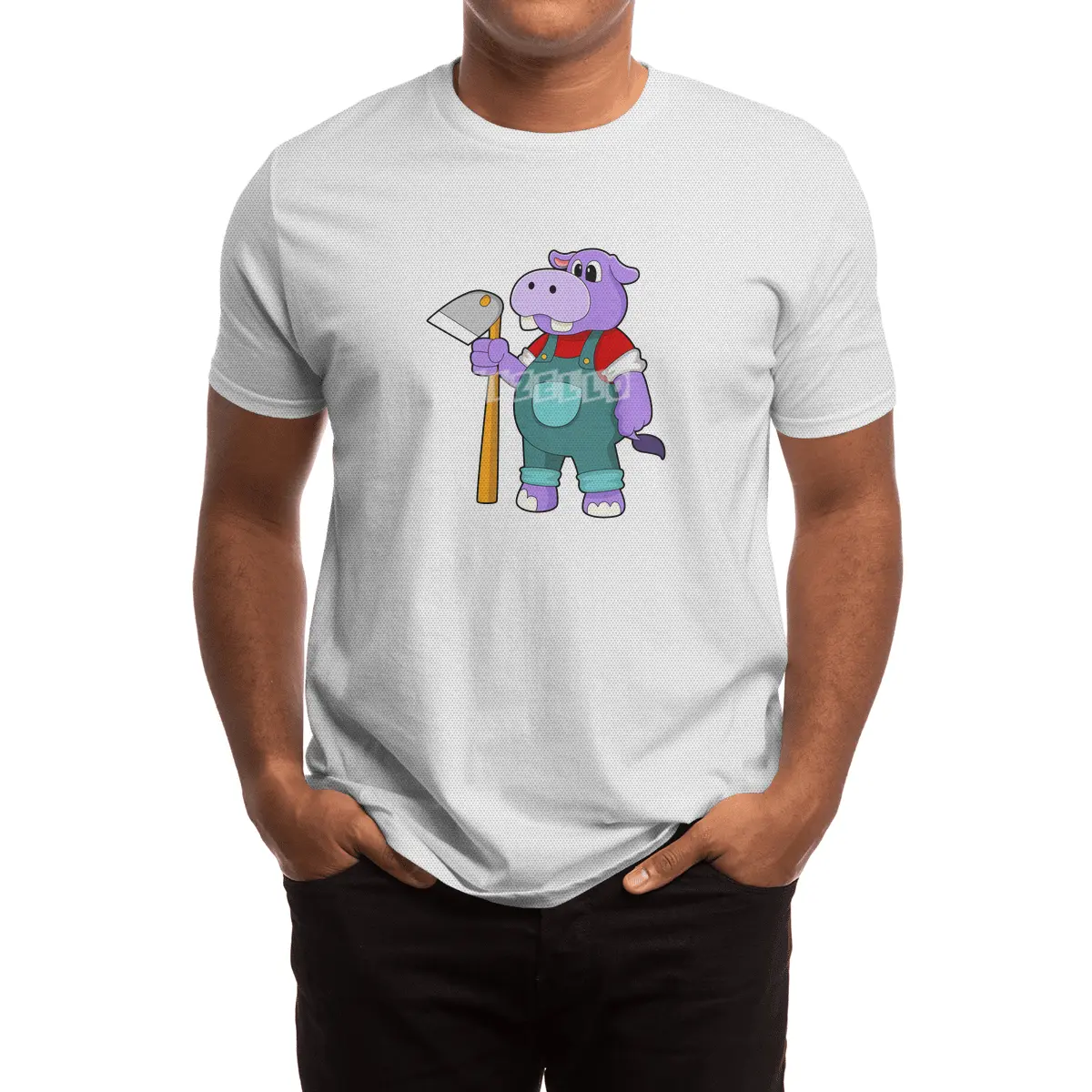 Hippo as Farmer with Garden hoe Spor T-Shirt