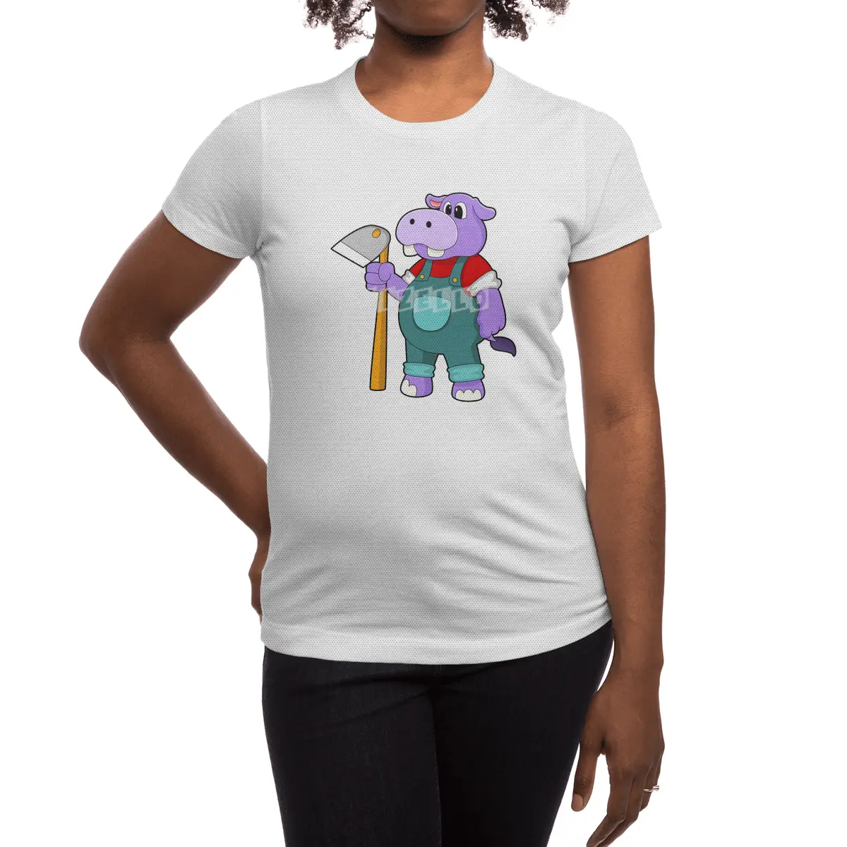 Hippo as Farmer with Garden hoe Spor T-Shirt