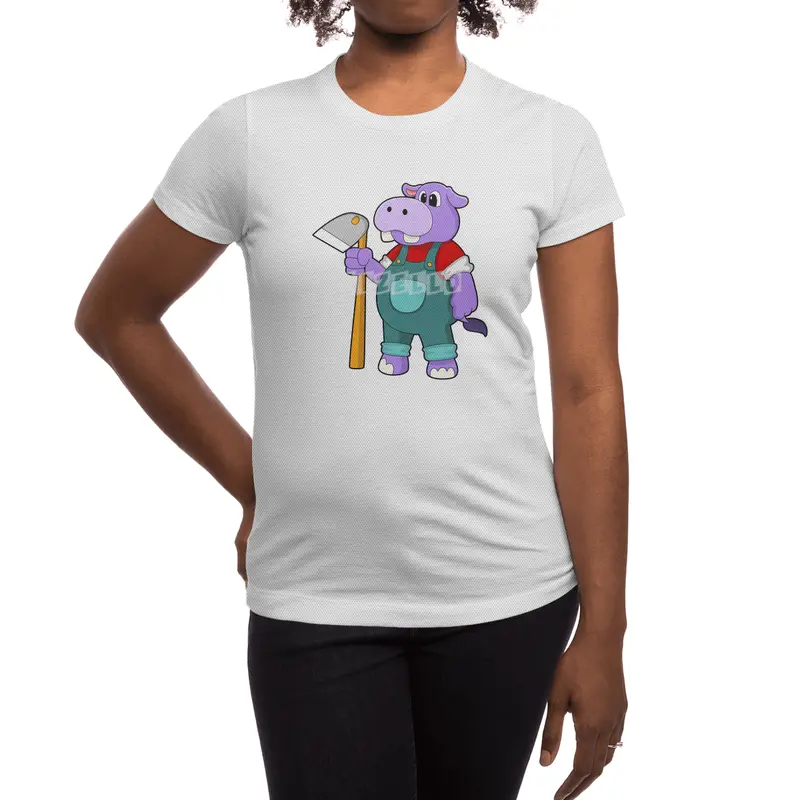 Hippo as Farmer with Garden hoe Spor T-Shirt