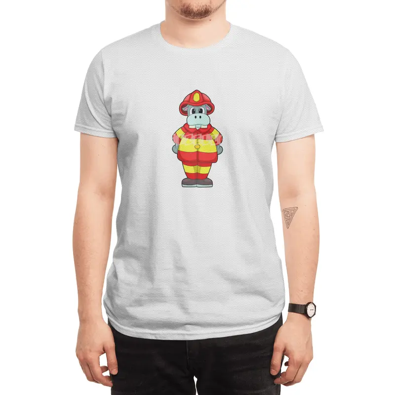 Hippo as Firefighter at Fire department with Hat Spor T-Shirt