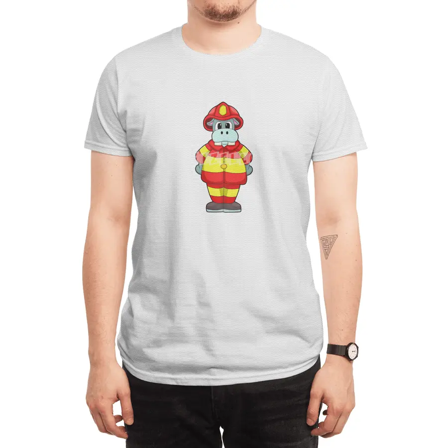 Hippo as Firefighter at Fire department with Hat Spor T-Shirt