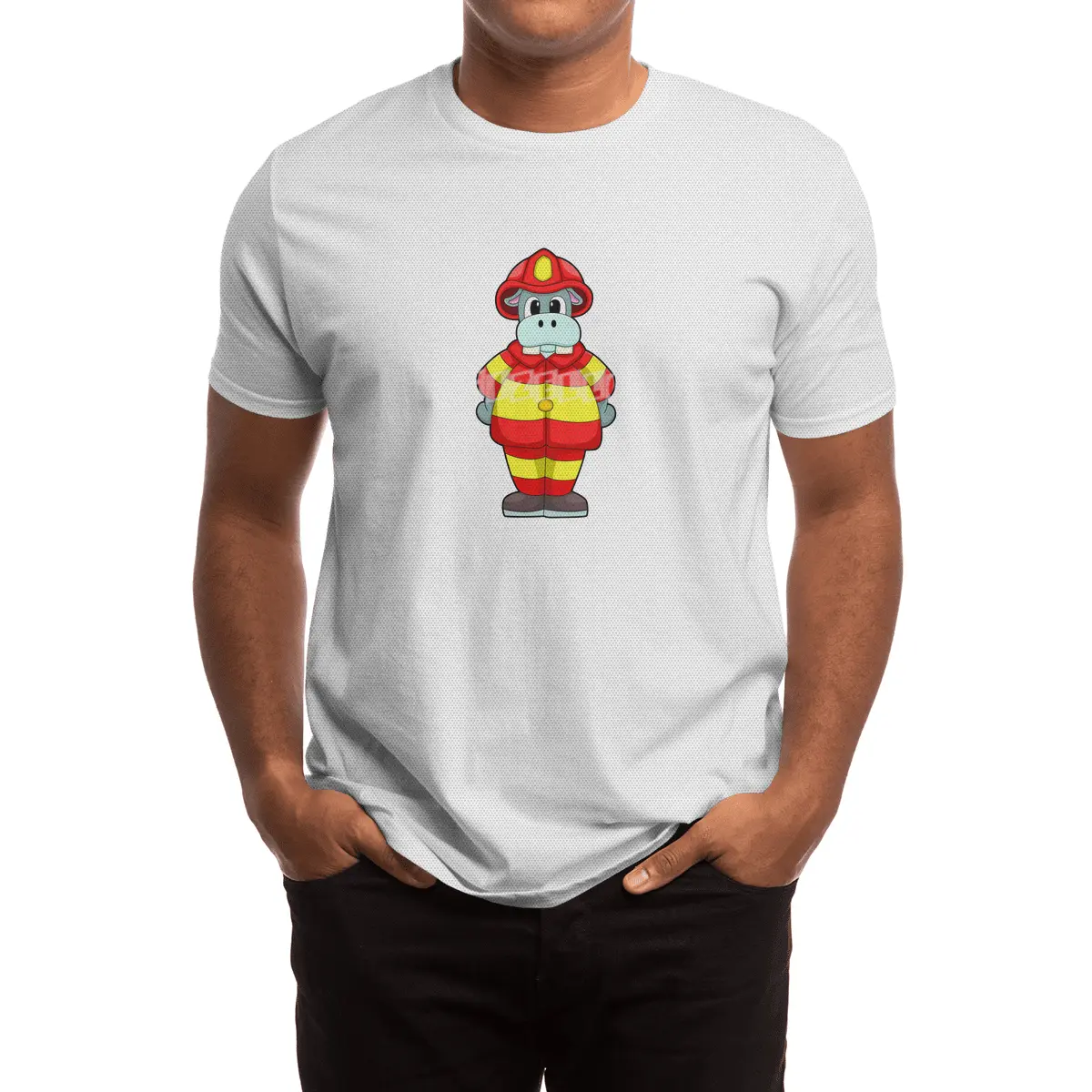Hippo as Firefighter at Fire department with Hat Spor T-Shirt