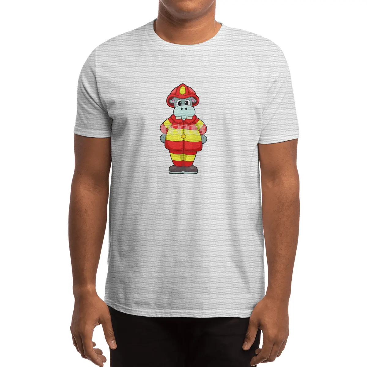 Hippo as Firefighter at Fire department with Hat Spor T-Shirt