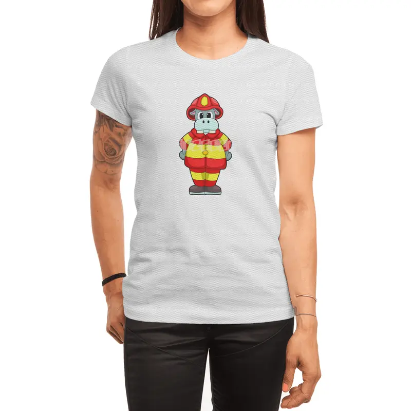 Hippo as Firefighter at Fire department with Hat Spor T-Shirt