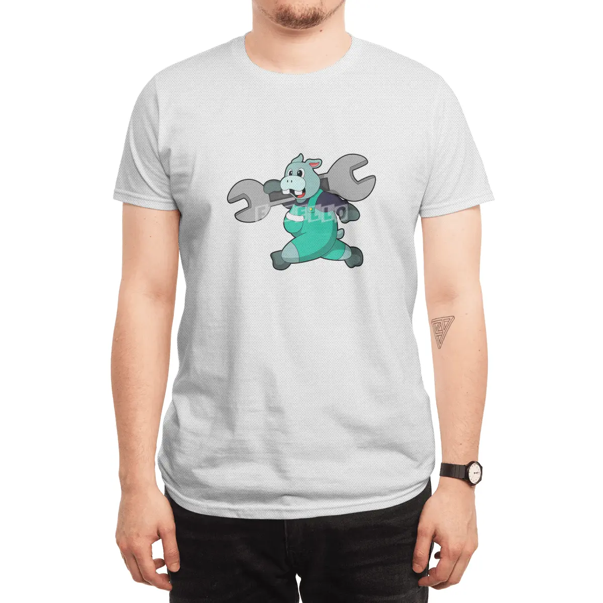 Hippo as Mechanic with Wrench Spor T-Shirt