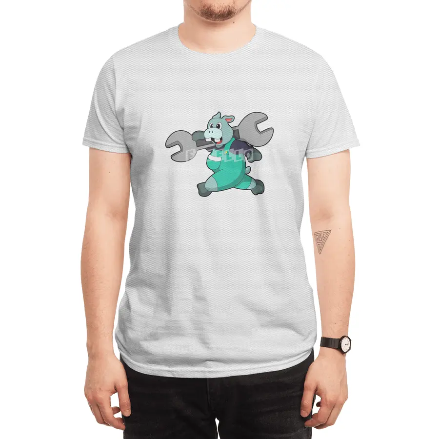 Hippo as Mechanic with Wrench Spor T-Shirt