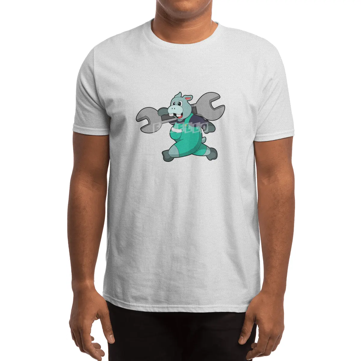 Hippo as Mechanic with Wrench Spor T-Shirt