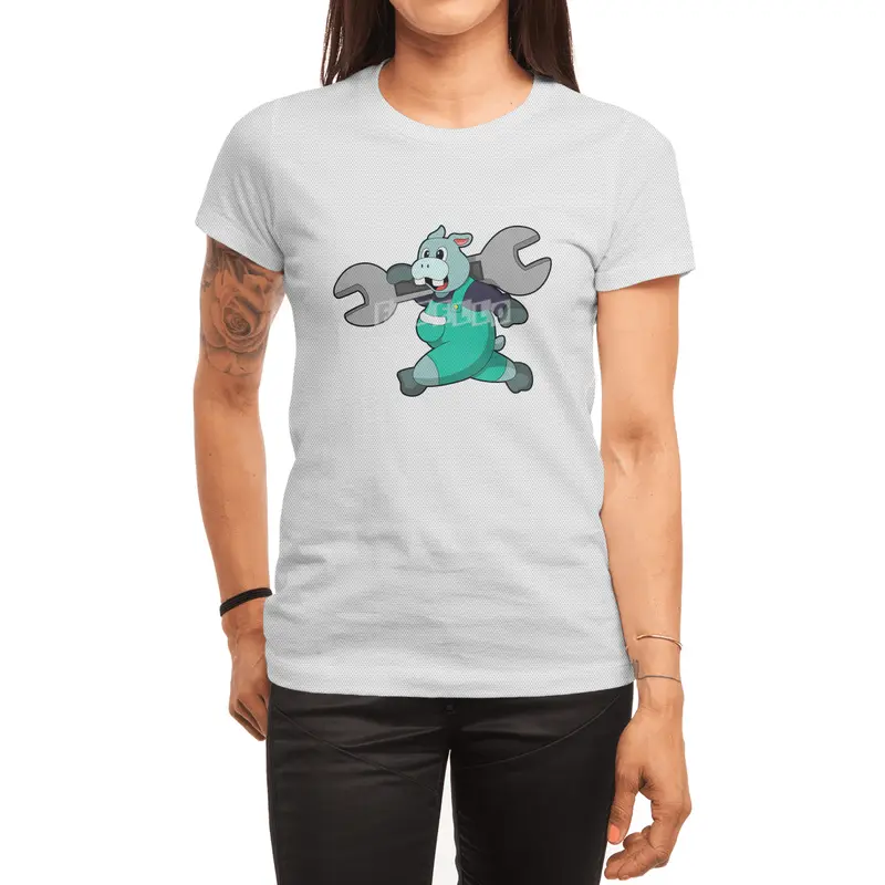 Hippo as Mechanic with Wrench Spor T-Shirt