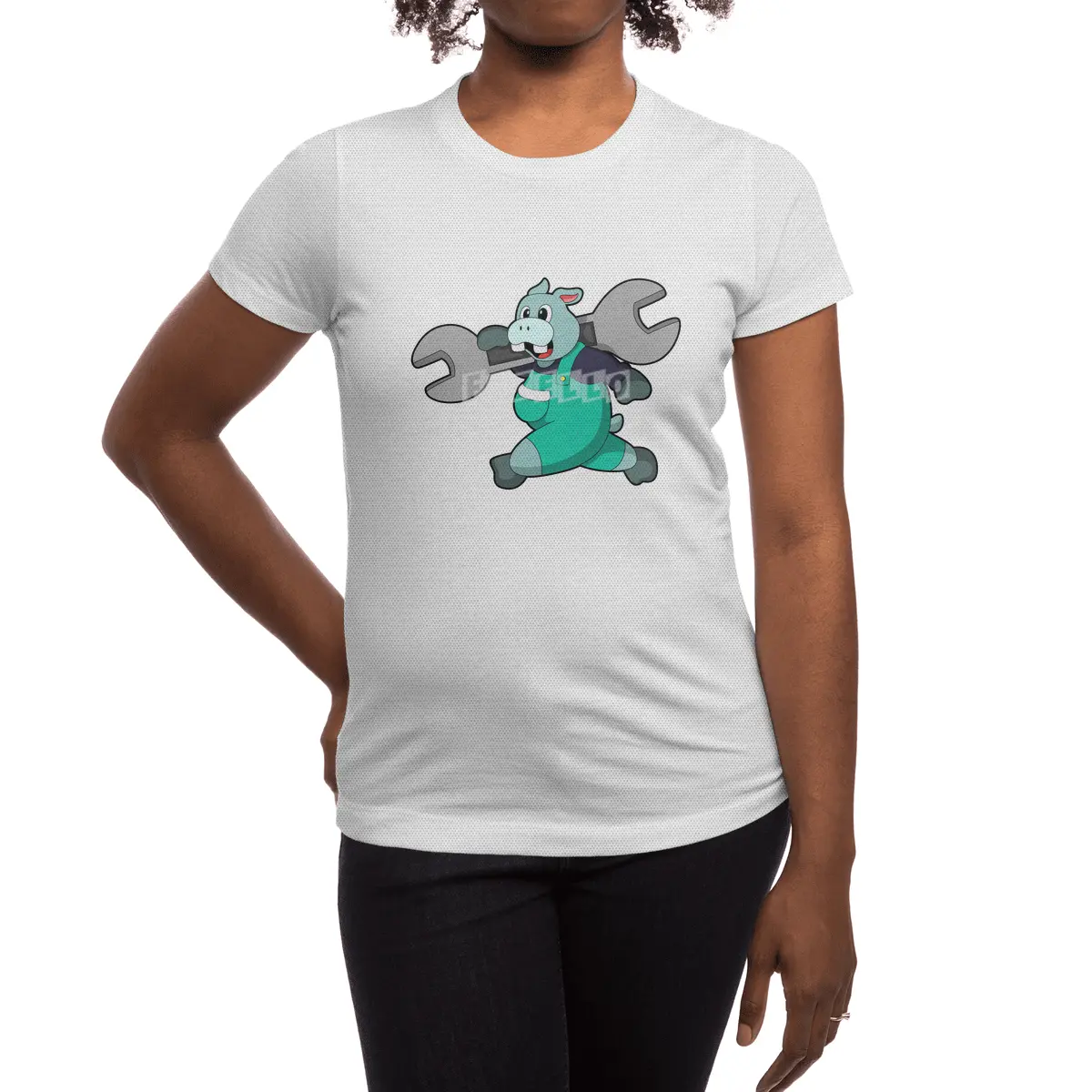 Hippo as Mechanic with Wrench Spor T-Shirt