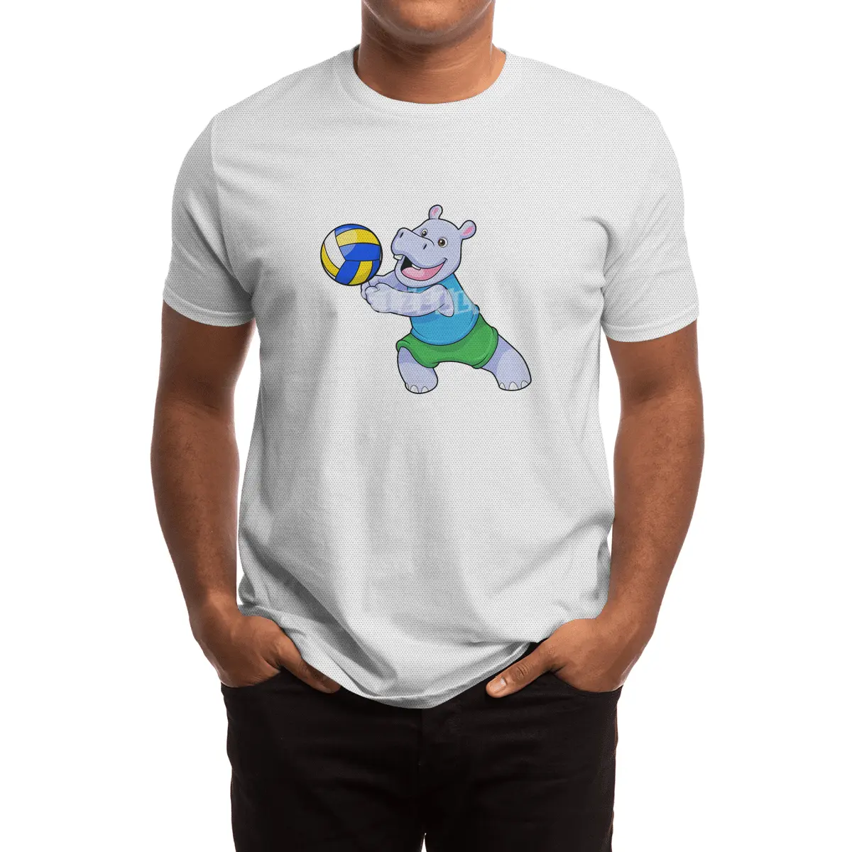Hippo as Volleyball player with Volleyball Spor T-Shirt