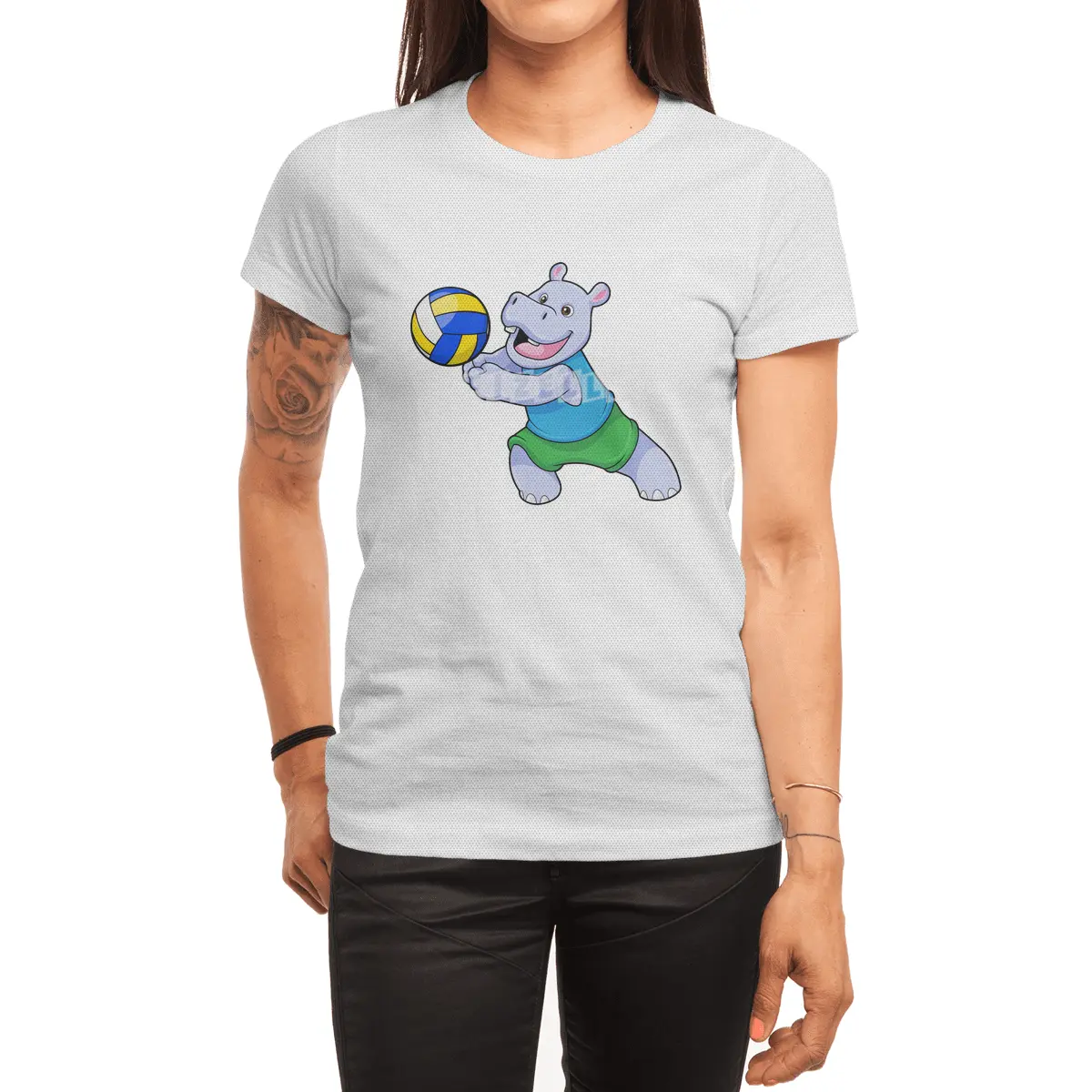 Hippo as Volleyball player with Volleyball Spor T-Shirt
