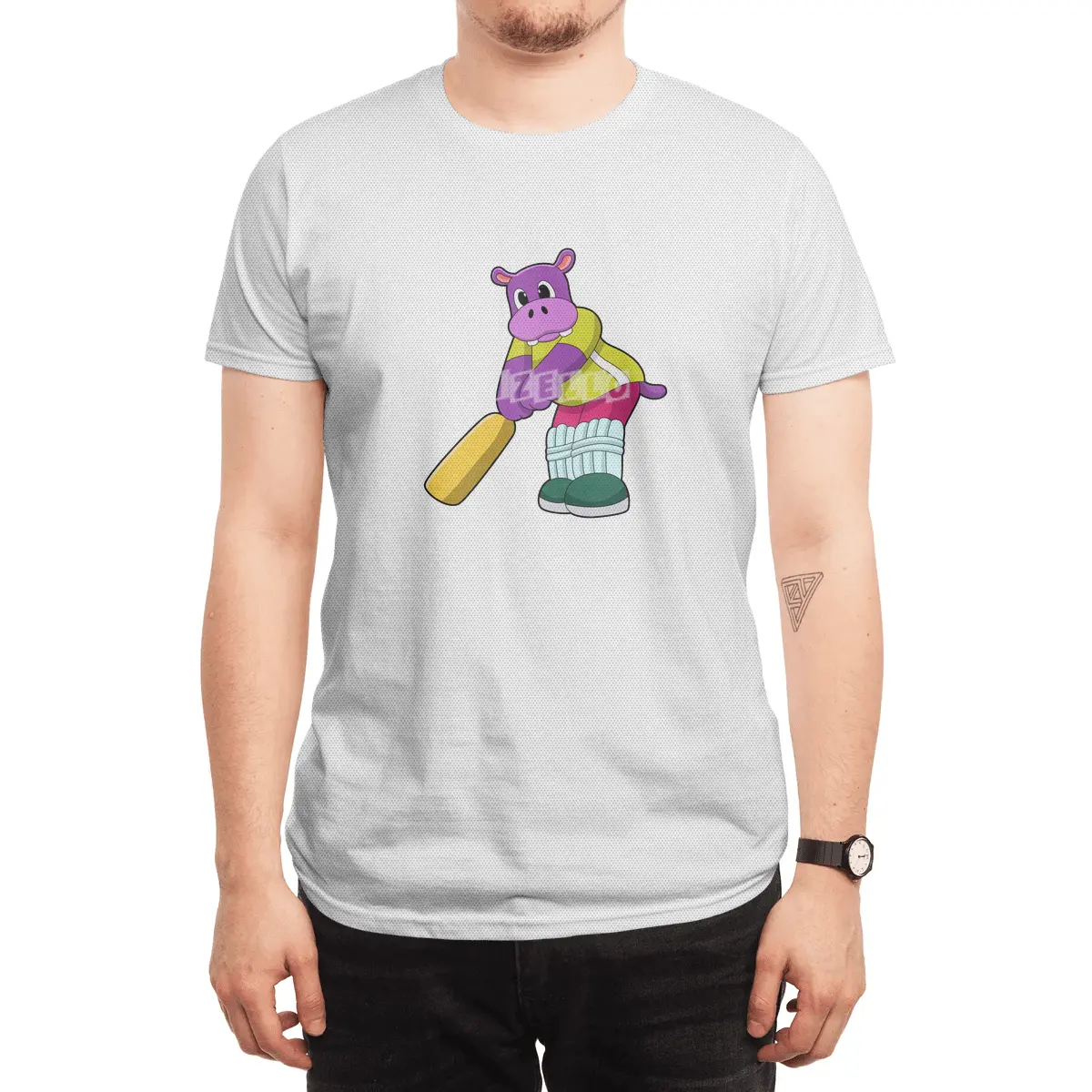 Hippo at Cricket with Cricket bat Spor T-Shirt