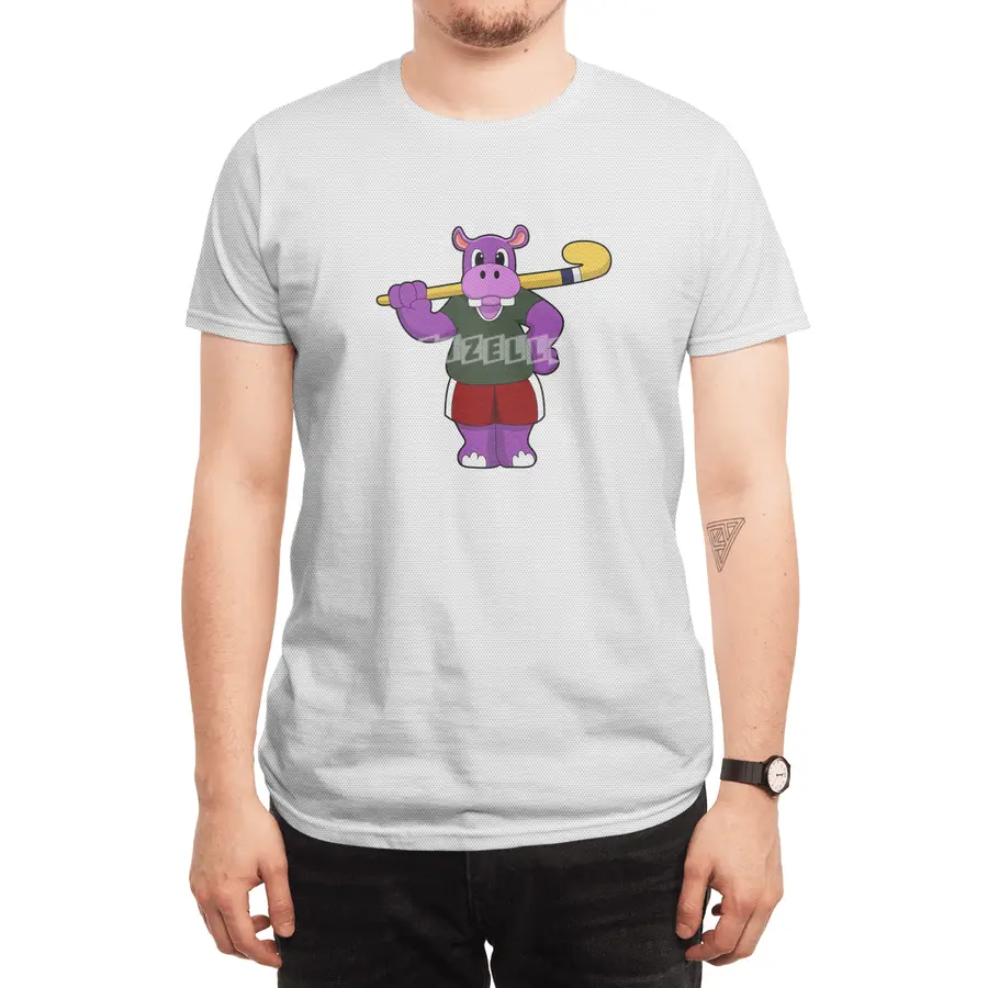 Hippo at Hockey with Hockey bat Spor T-Shirt