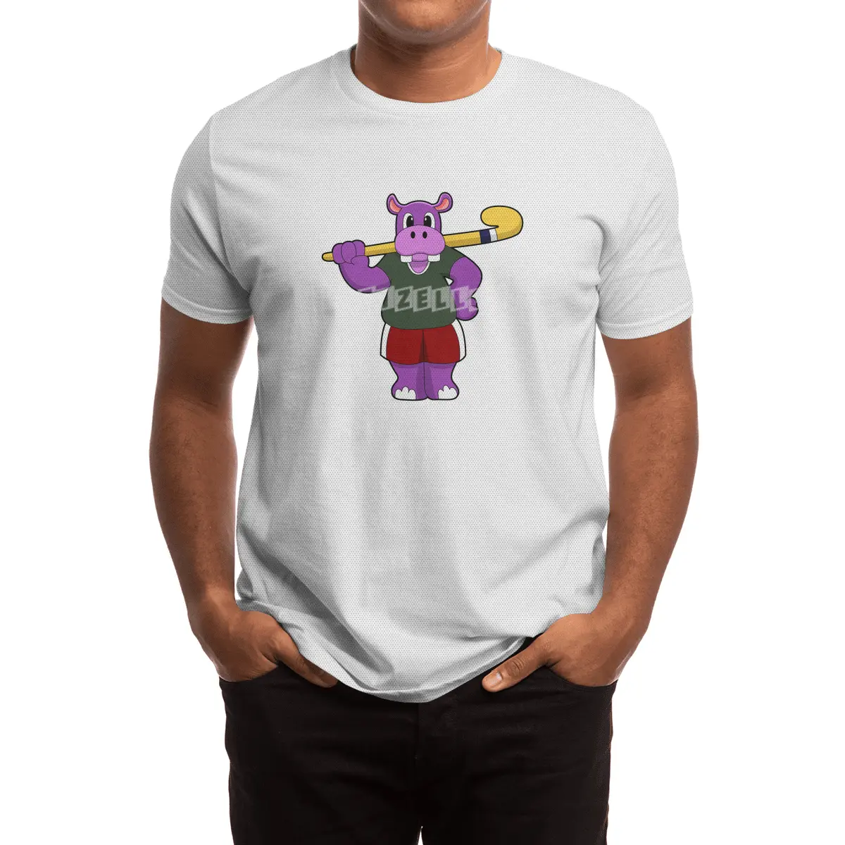 Hippo at Hockey with Hockey bat Spor T-Shirt