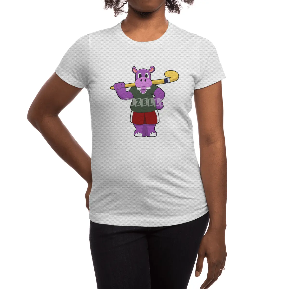 Hippo at Hockey with Hockey bat Spor T-Shirt