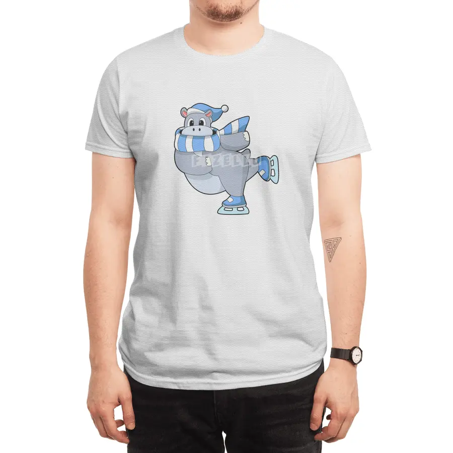Hippo at Ice skating with Ice skates Spor T-Shirt