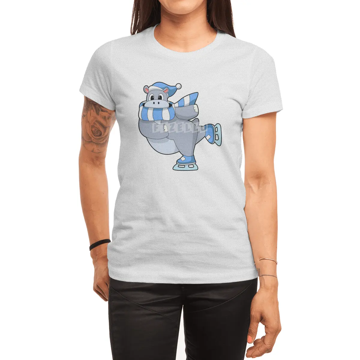 Hippo at Ice skating with Ice skates Spor T-Shirt