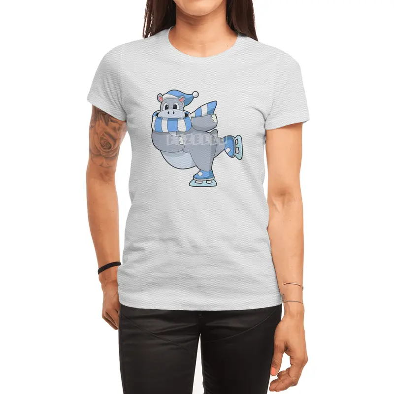 Hippo at Ice skating with Ice skates Spor T-Shirt