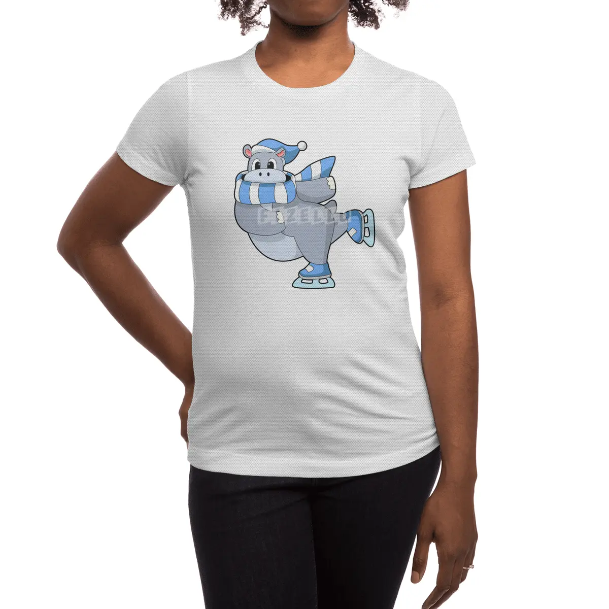Hippo at Ice skating with Ice skates Spor T-Shirt