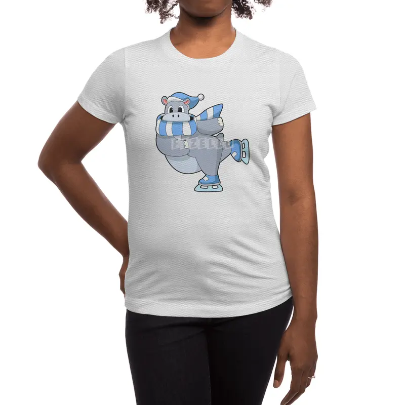 Hippo at Ice skating with Ice skates Spor T-Shirt