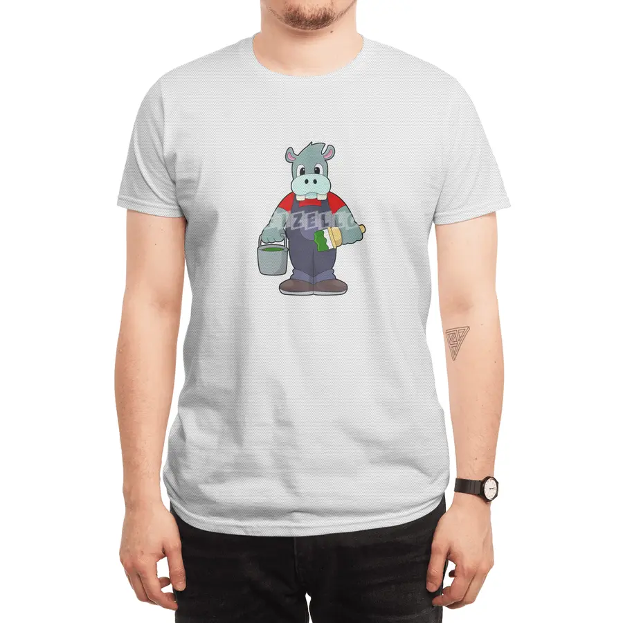 Hippo at Painting with Bucket of Paint & Brush Spor T-Shirt