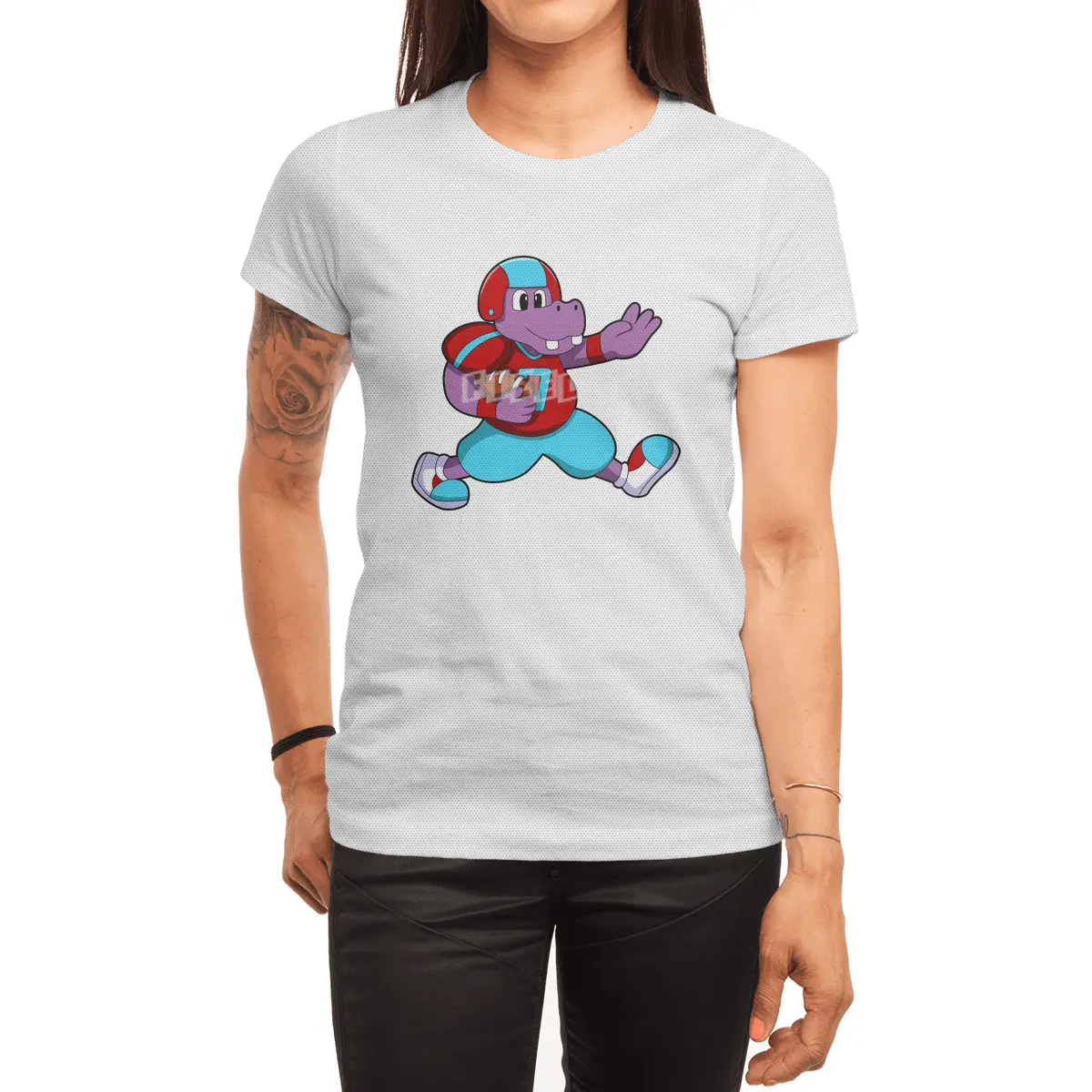 Hippo at Sports with Football & Helmet Spor T-Shirt