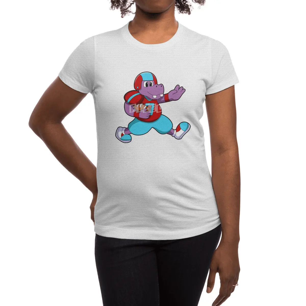 Hippo at Sports with Football & Helmet Spor T-Shirt
