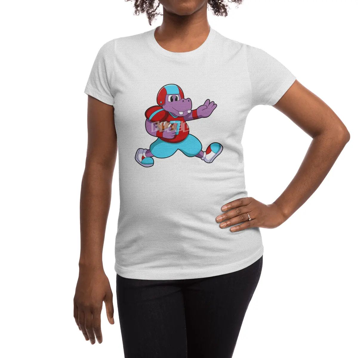 Hippo at Sports with Football & Helmet Spor T-Shirt