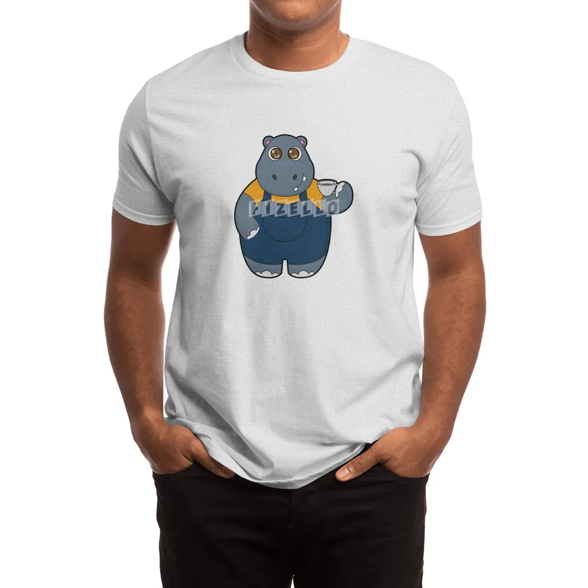Hippo with Cup of Coffee Spor T-Shirt