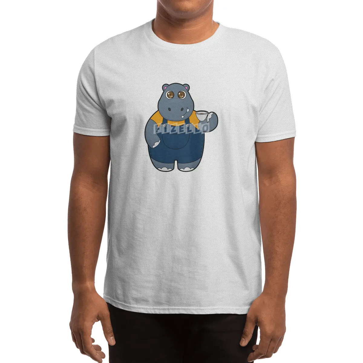 Hippo with Cup of Coffee Spor T-Shirt