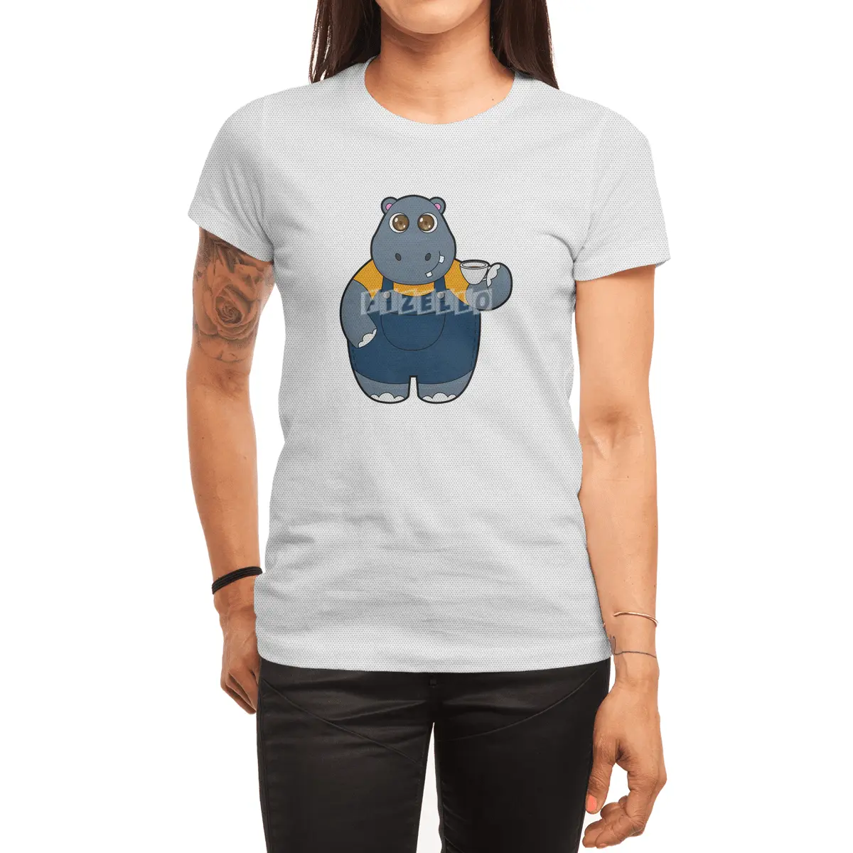 Hippo with Cup of Coffee Spor T-Shirt