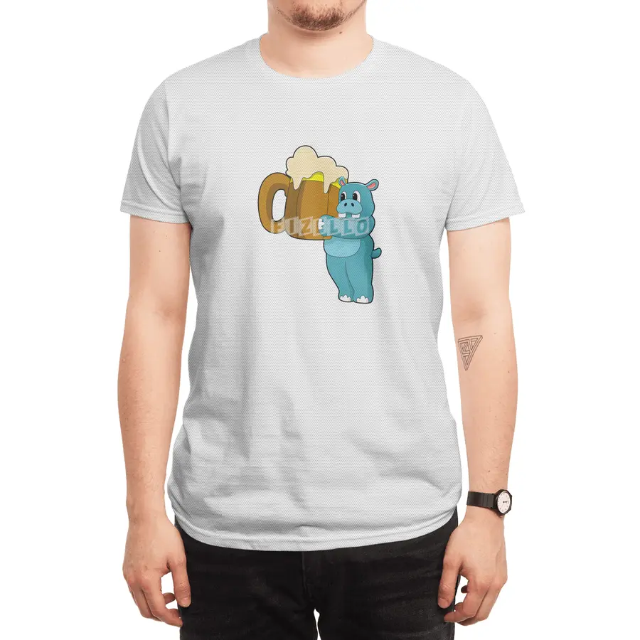 Hippo with Mug of Beer Spor T-Shirt