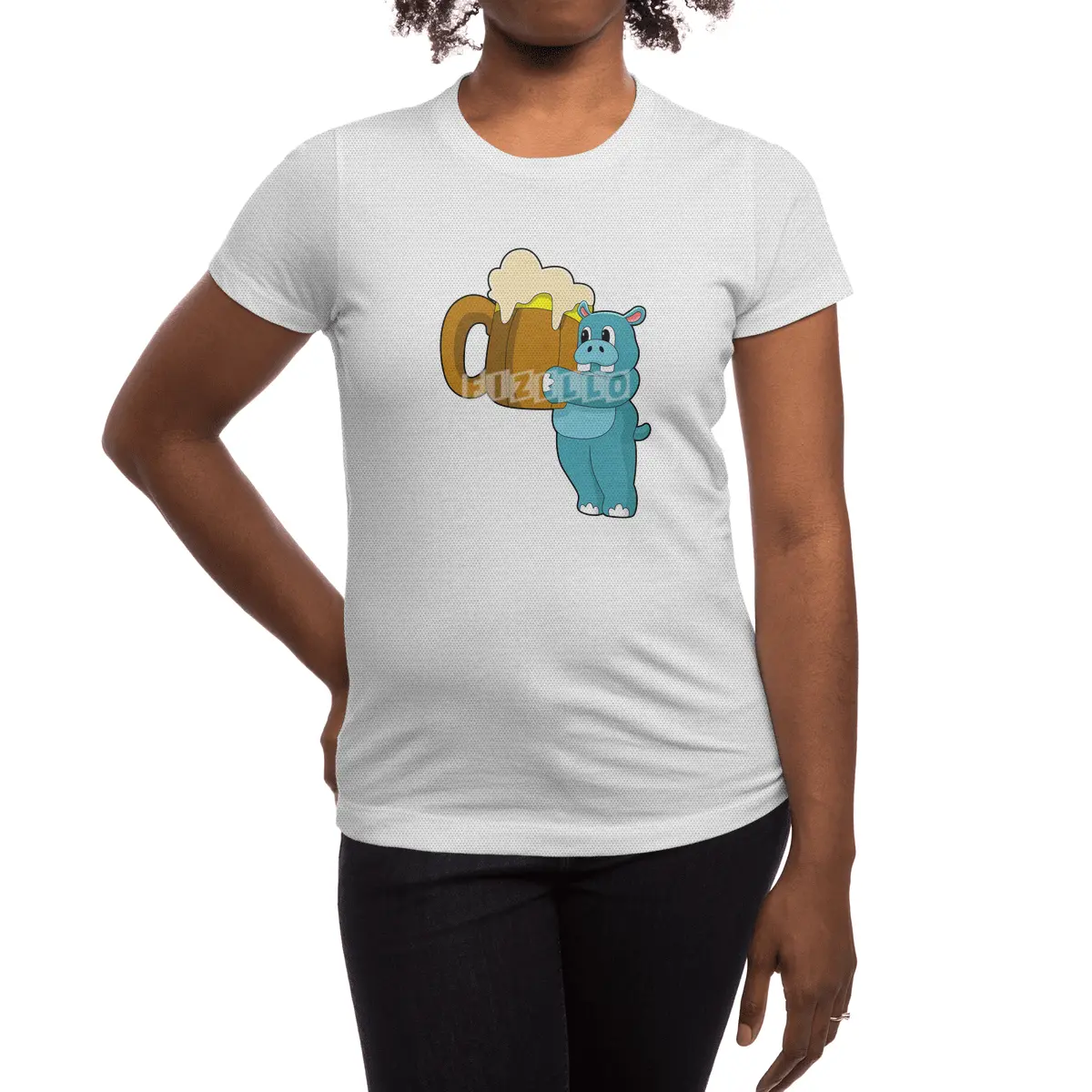 Hippo with Mug of Beer Spor T-Shirt