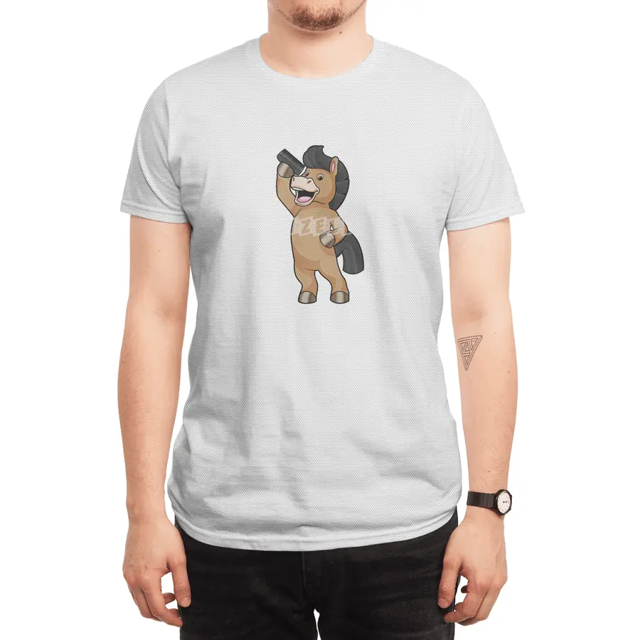 Horse as Hairdresser with Comb Spor T-Shirt