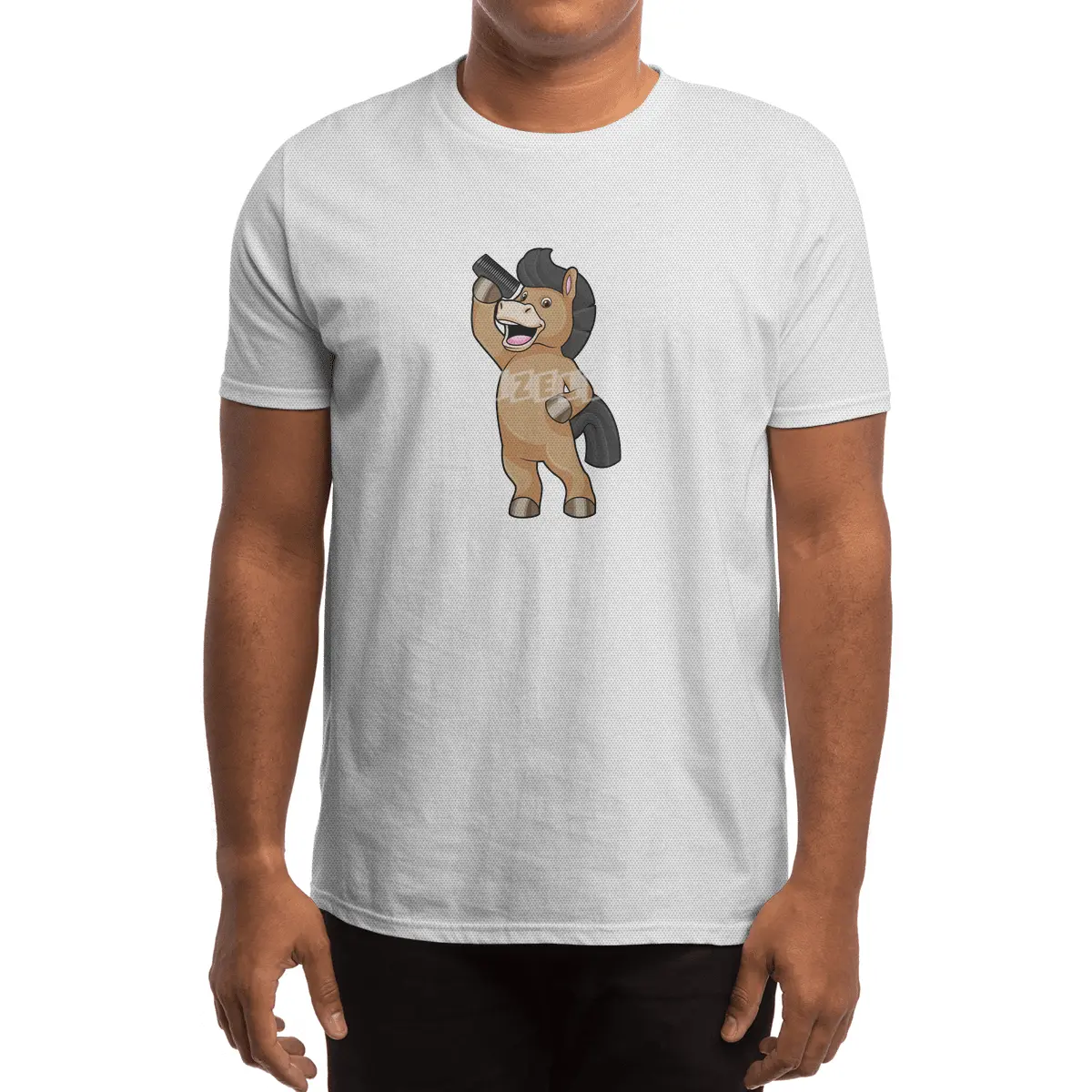 Horse as Hairdresser with Comb Spor T-Shirt