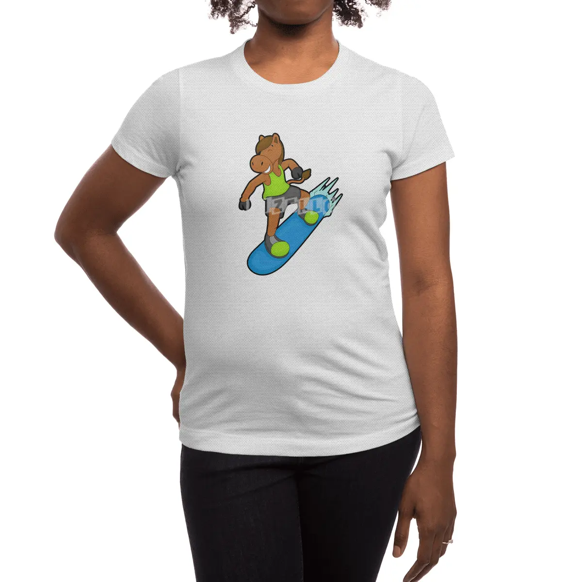Horse as Snowboarder with Snowboard Spor T-Shirt
