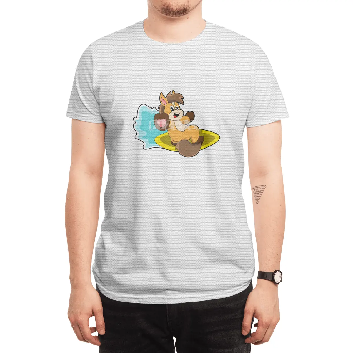 Horse as Surfer with Surfboard Spor T-Shirt