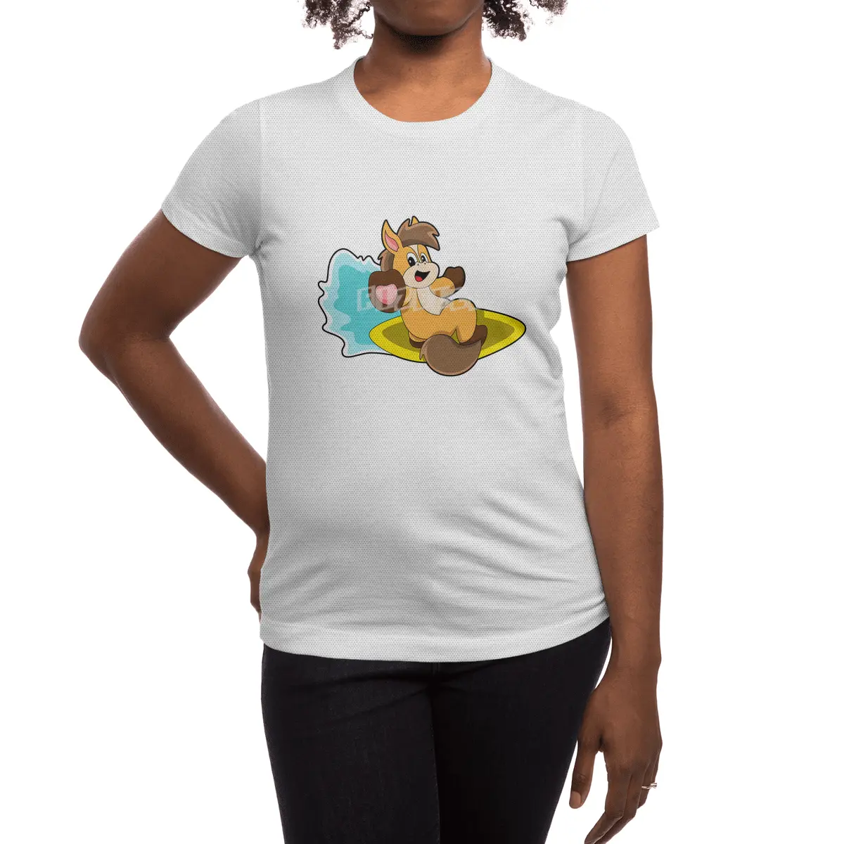 Horse as Surfer with Surfboard Spor T-Shirt