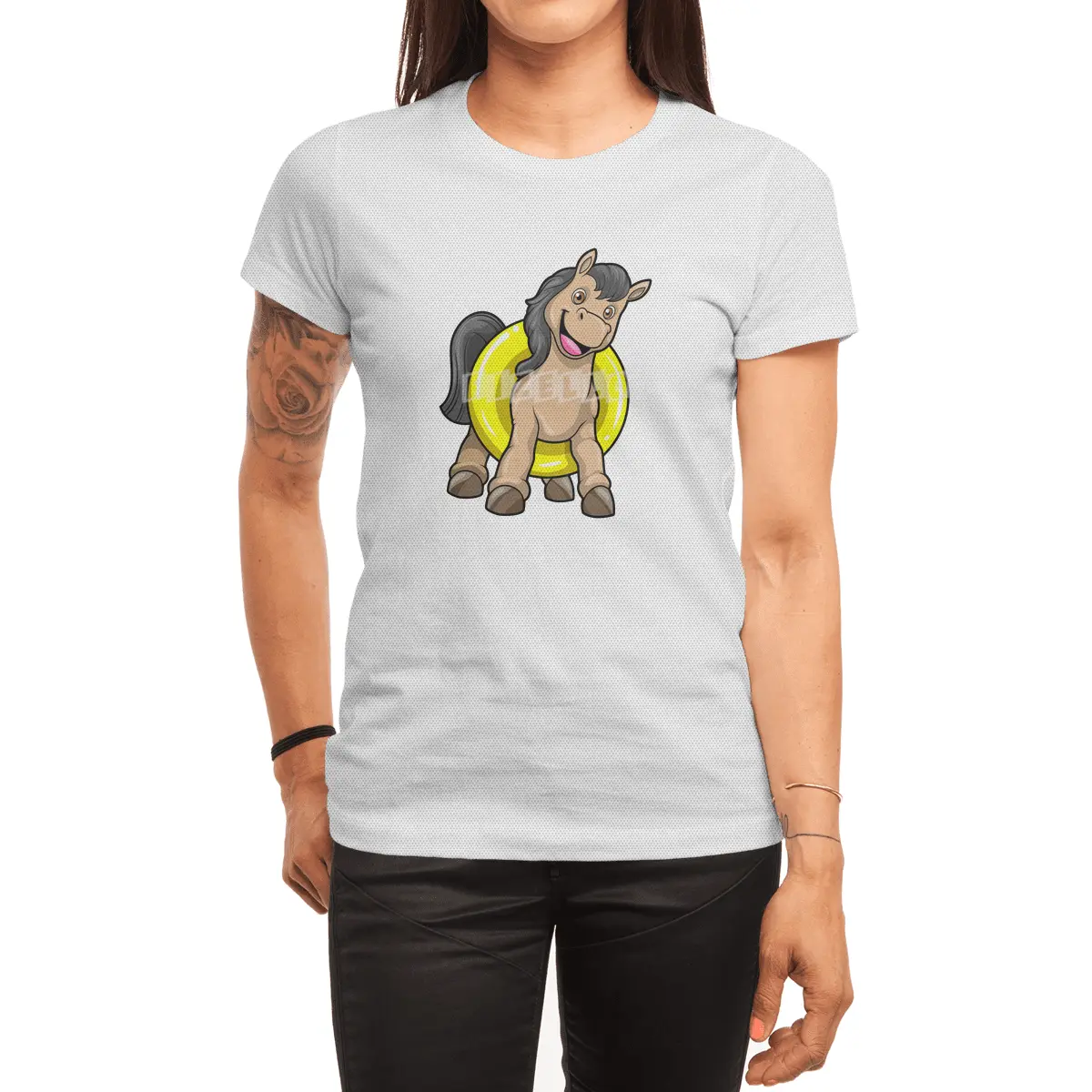 Horse at Beach with Swim ring Spor T-Shirt