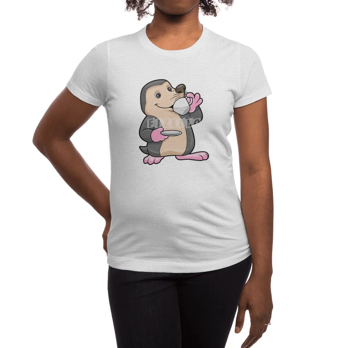 Mole with Cup of Coffee & Saucer Spor T-Shirt