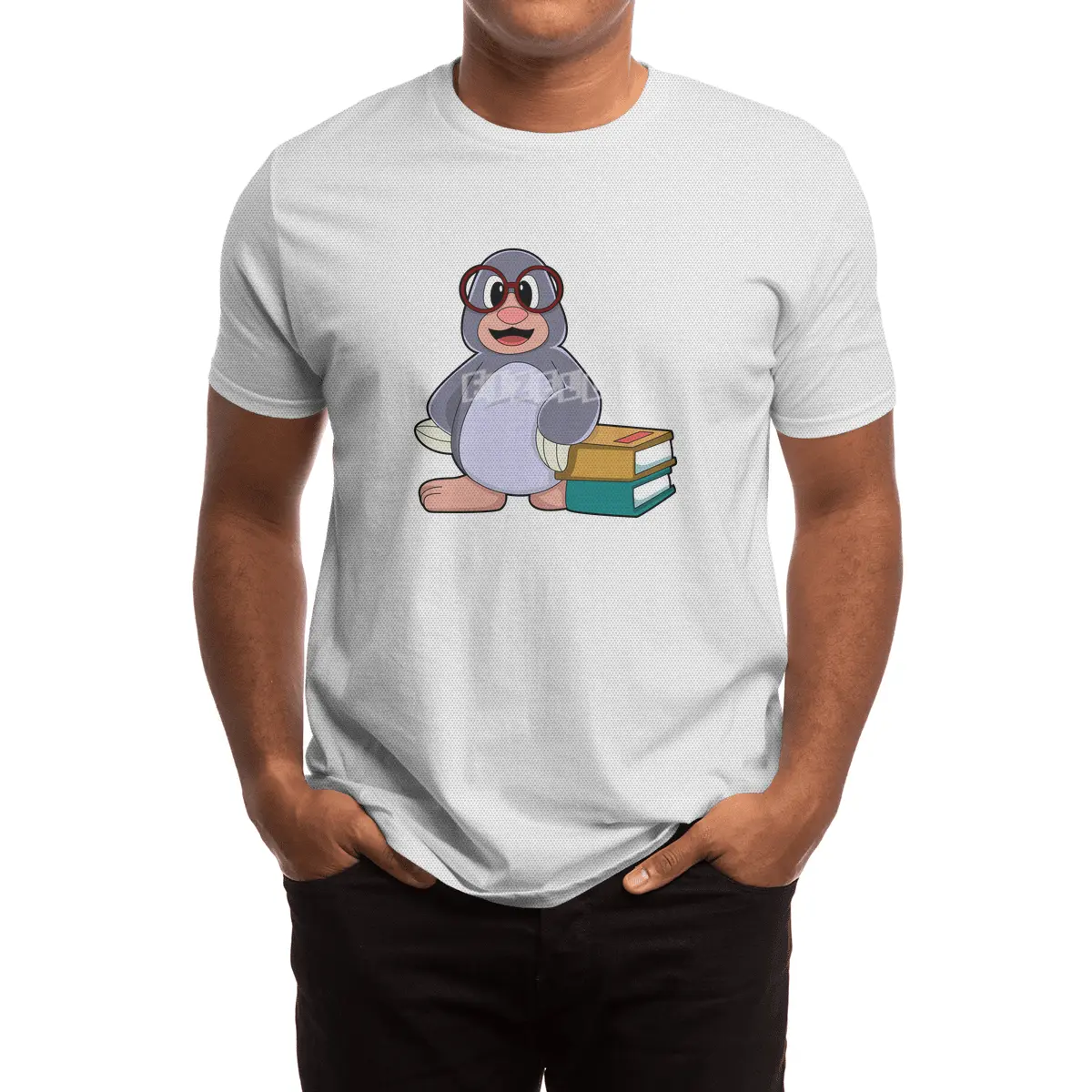 Mole with Glasses & Books Spor T-Shirt