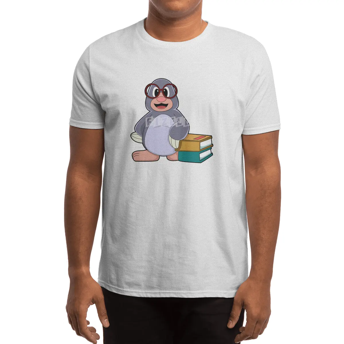 Mole with Glasses & Books Spor T-Shirt